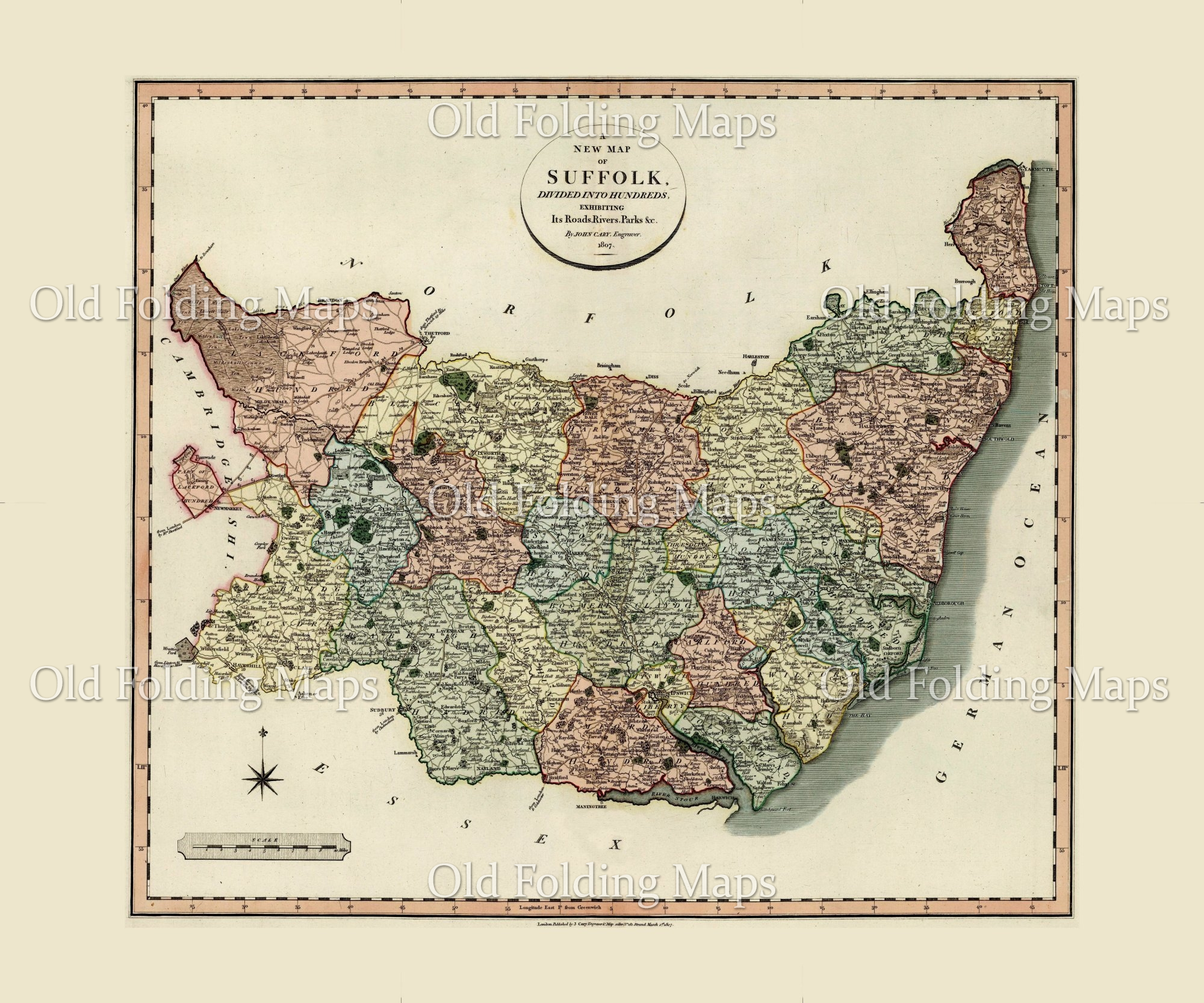 Antique County Map of Suffolk circa 1801