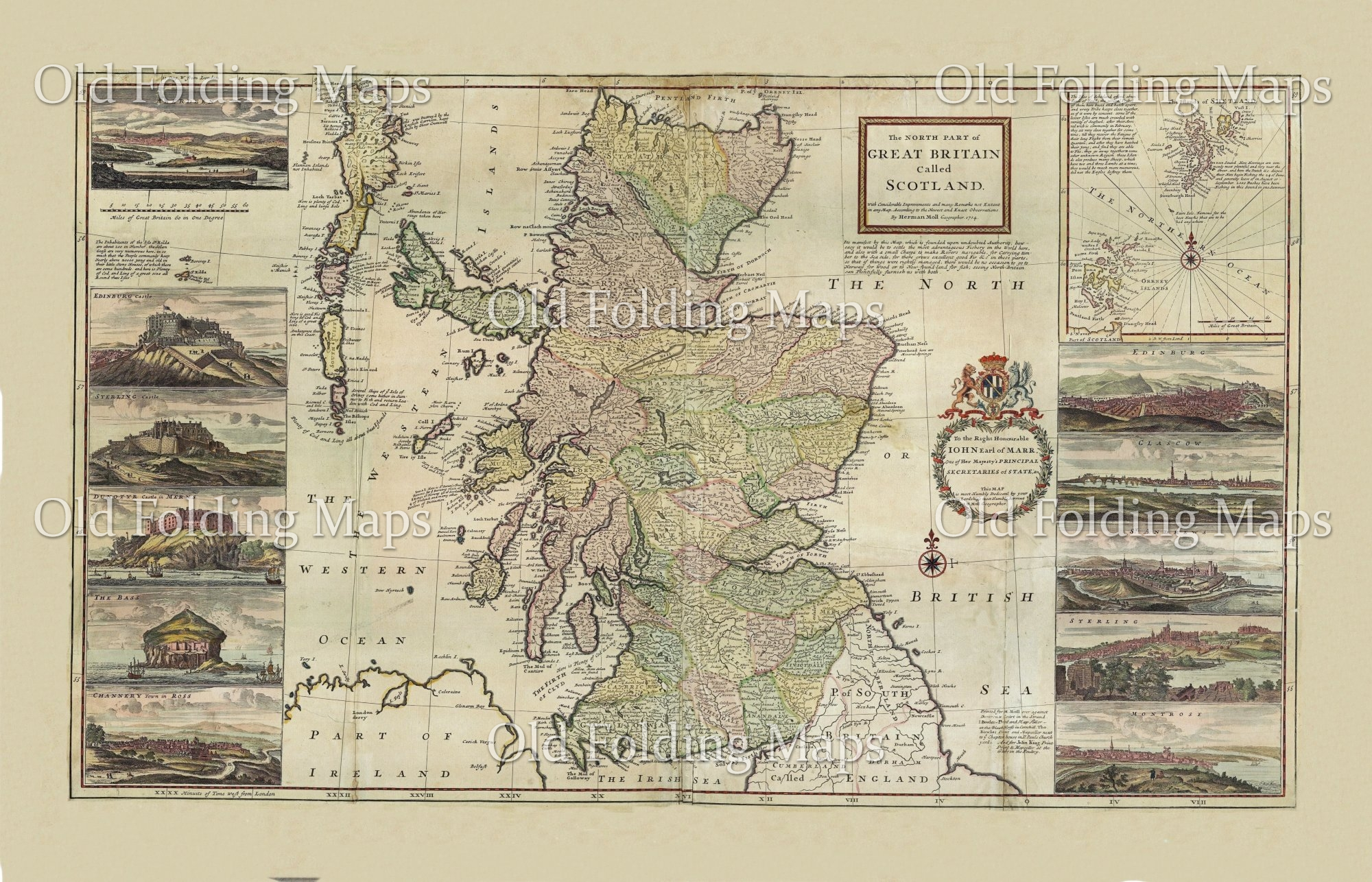 Old Map of Scotland circa 1714
