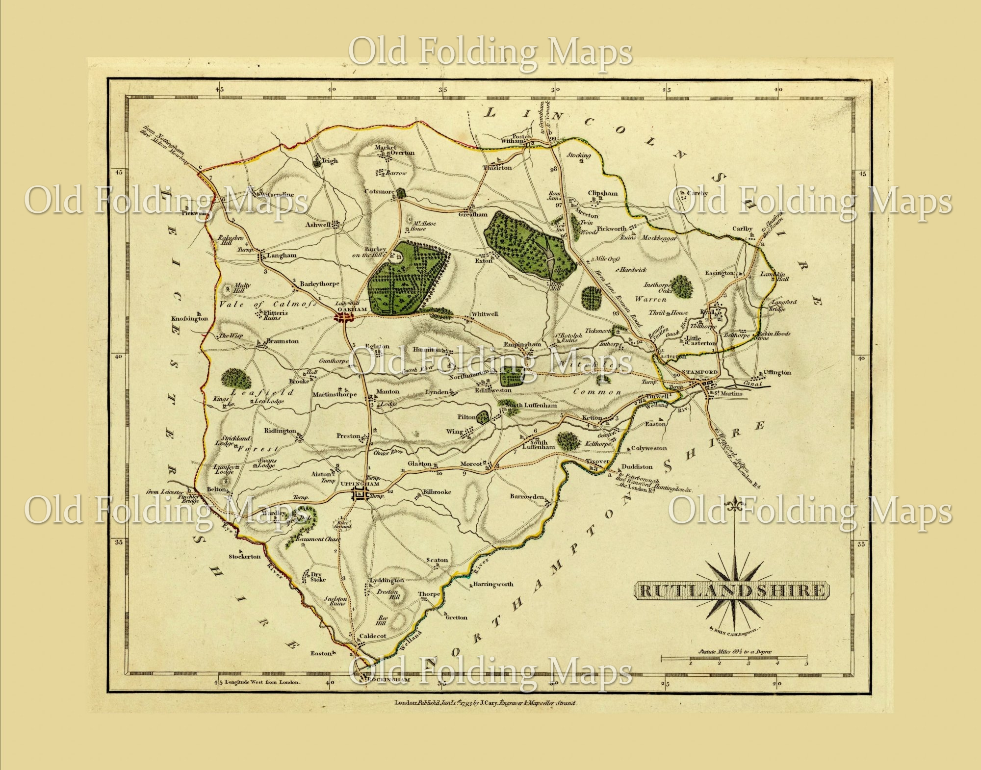 Antique County Map of Rutland circa 1793