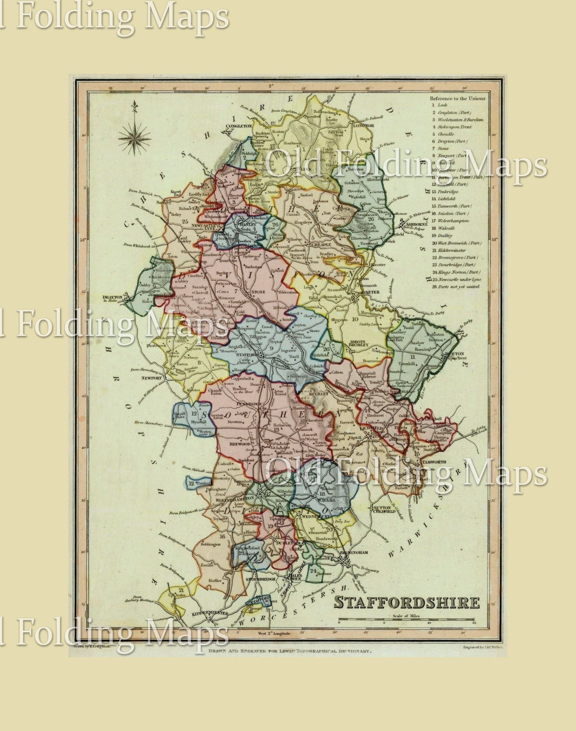 Antique County Map of Staffordshire circa 1840