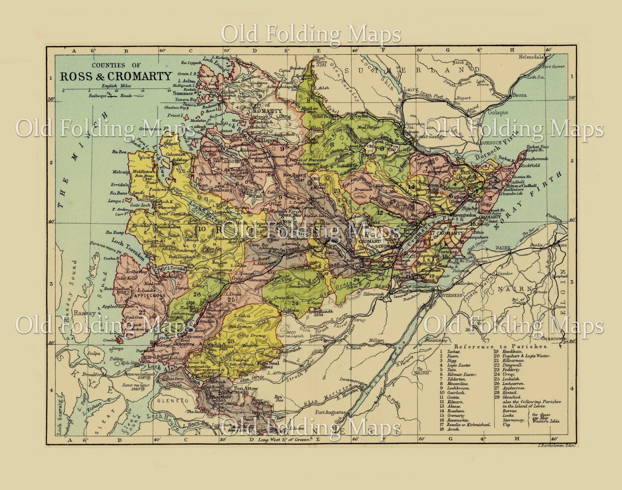 Antique County Map of Ross & Cromarty, Scotland circa 1882