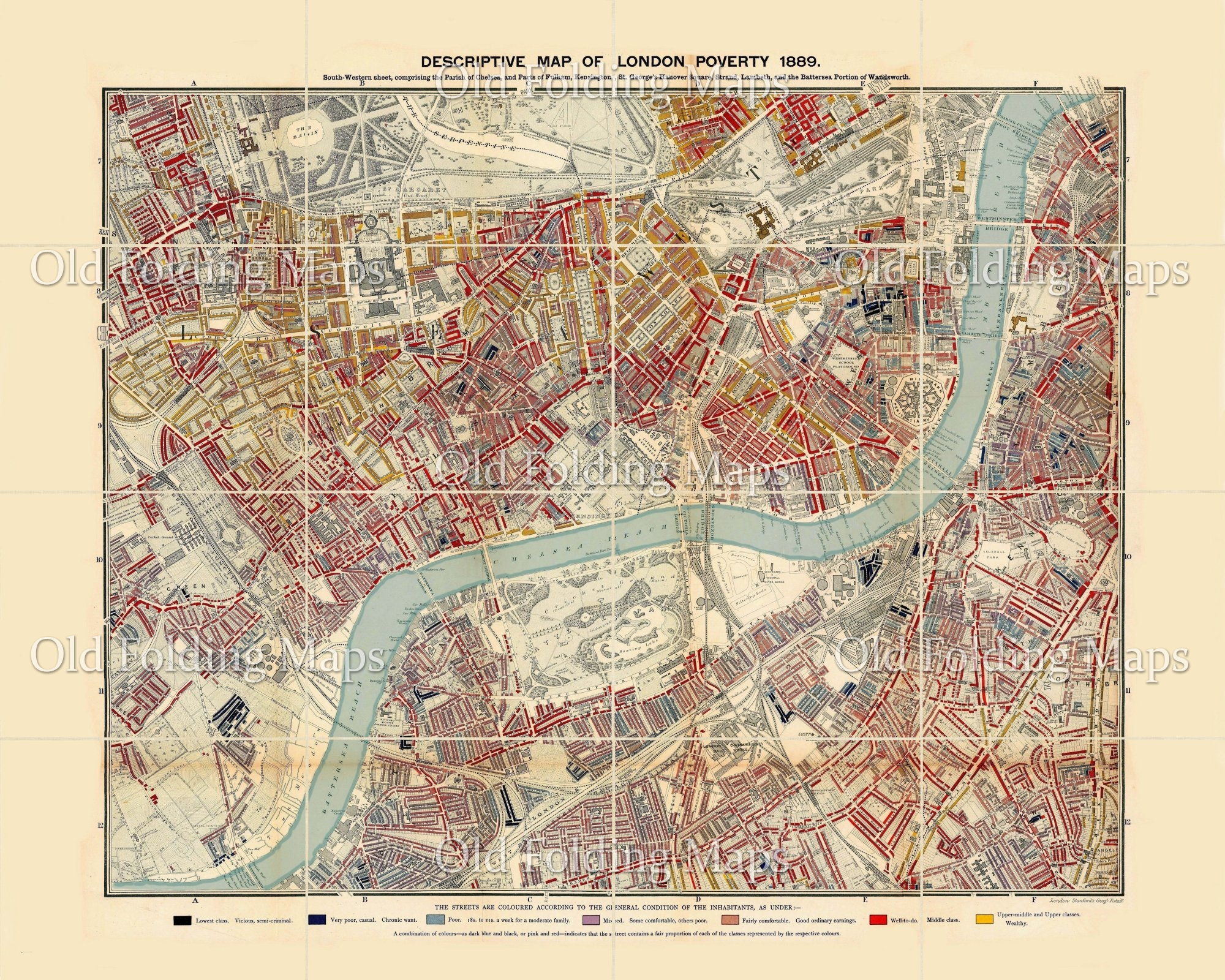 Descriptive Map of London Poverty South West circa 1889