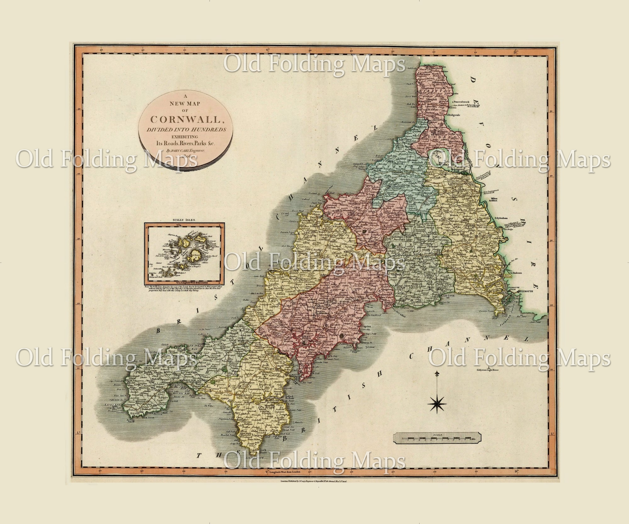 Antique County Map of Cornwall circa 1801