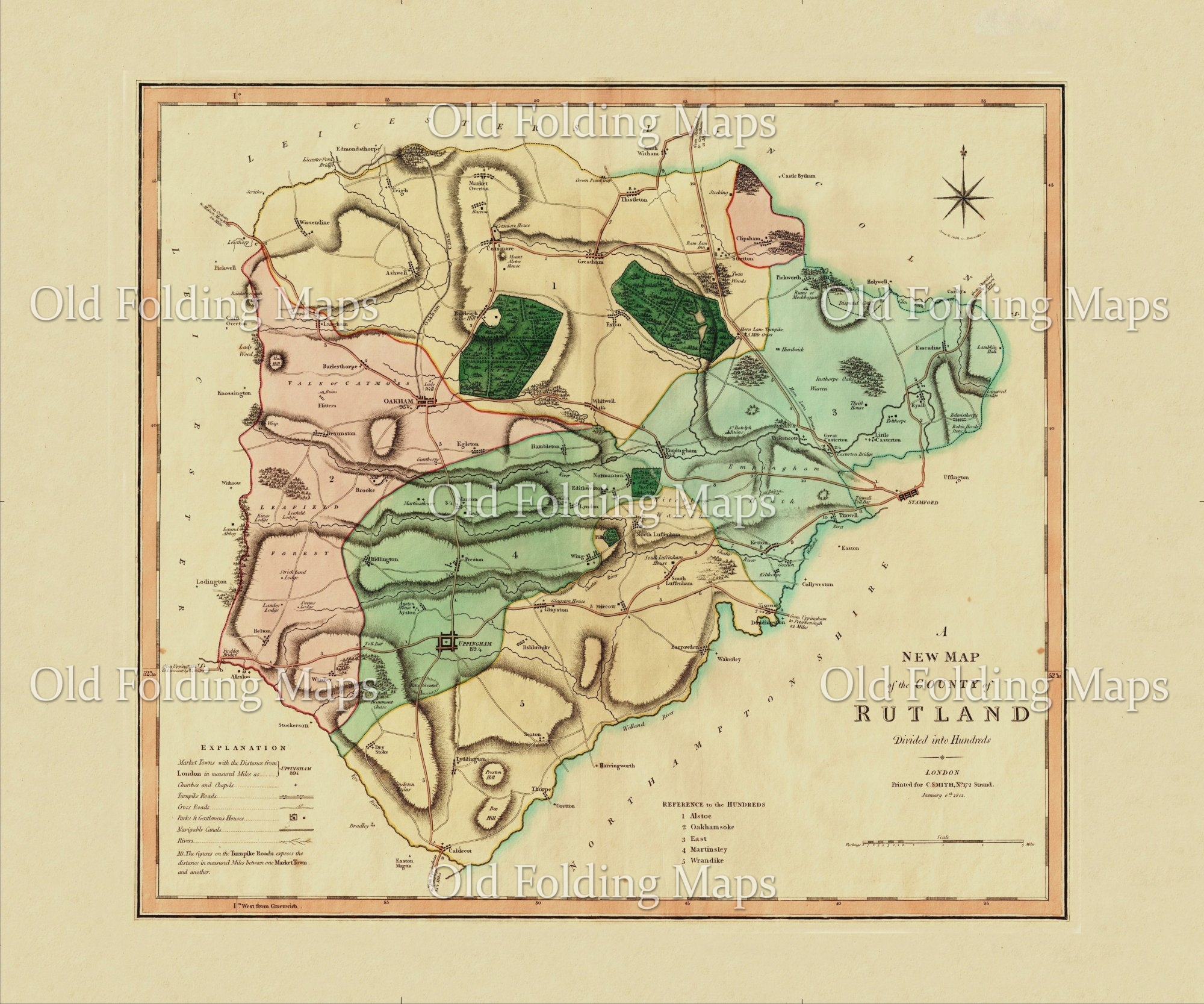 Antique County Map of Rutland circa 1800