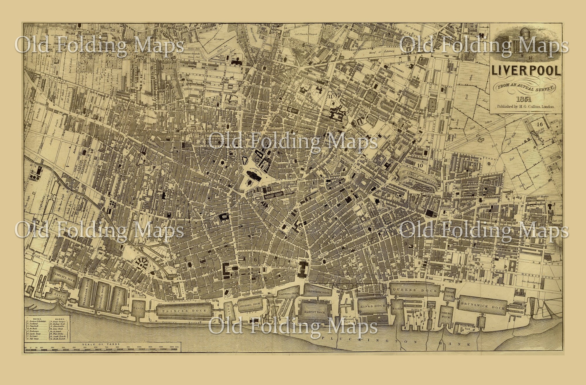 Triptych Map of Liverpool circa 1851