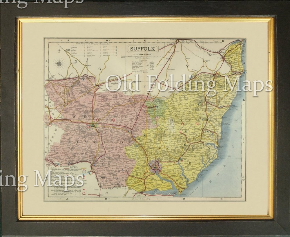 Antique County Map of Suffolk circa 1884
