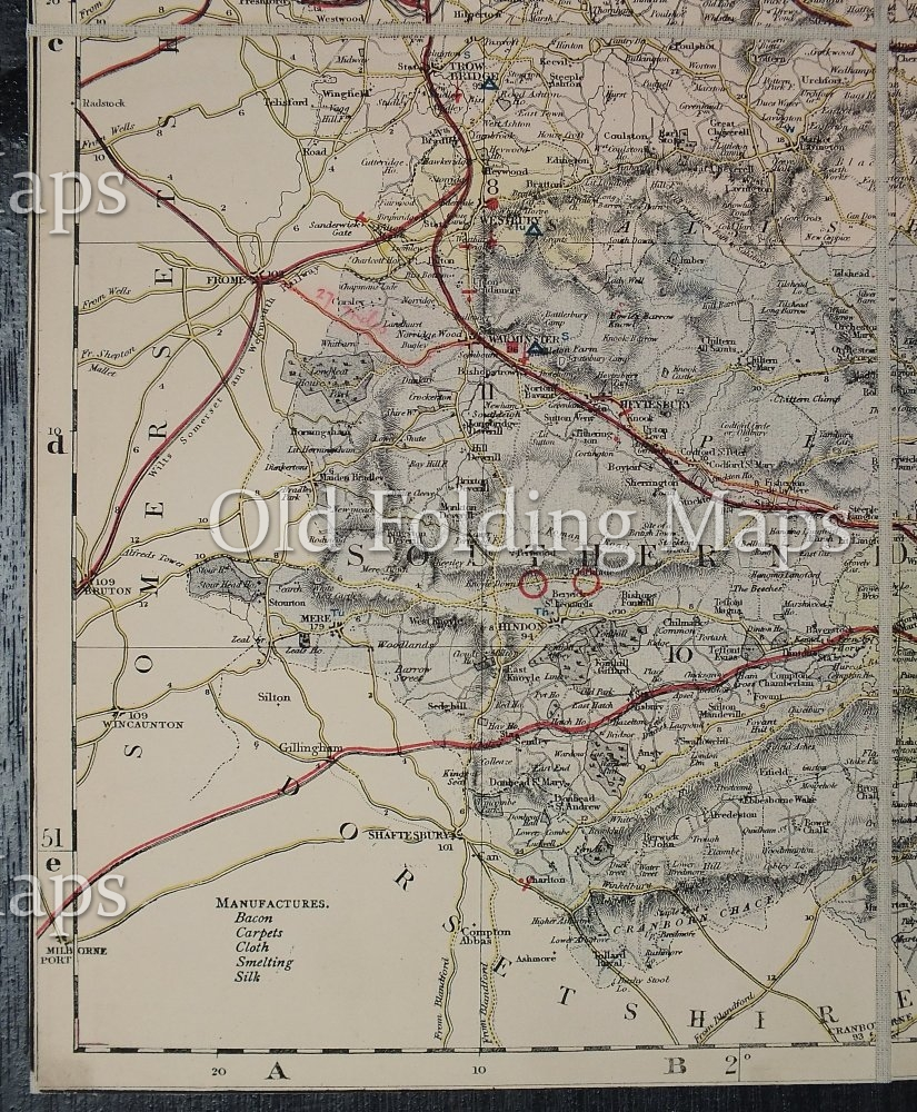 Antique County Map of Wiltshire circa 1884
