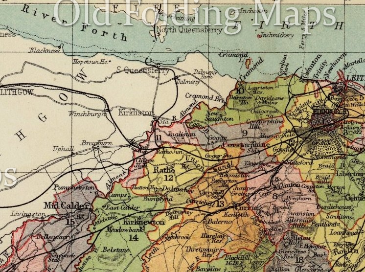 Antique County Map of Edinburgh, Scotland circa 1882