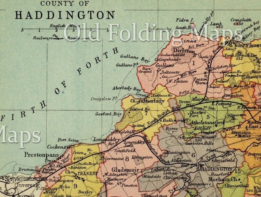 Antique County Map of Haddington, Scotland circa 1882