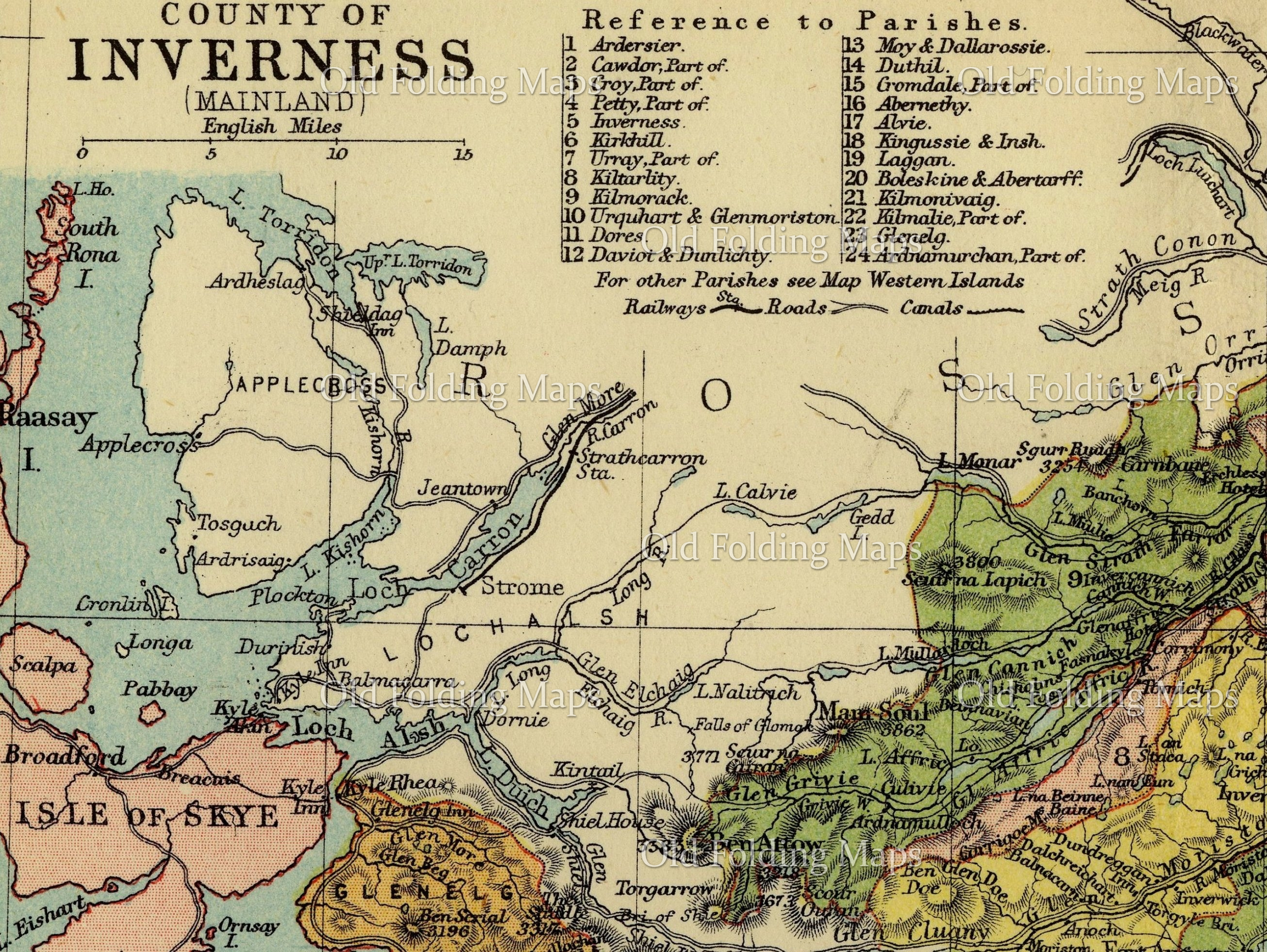Antique County Map of Inverness, Scotland circa 1882