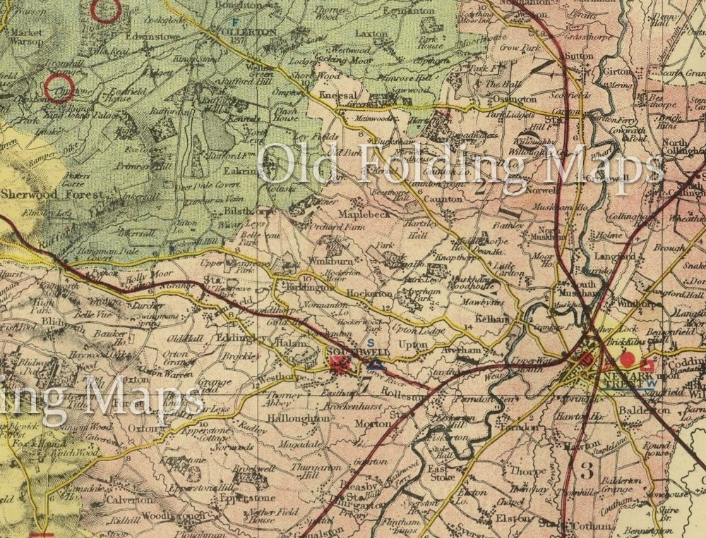 Antique County Map of Nottinghamshire circa 1884
