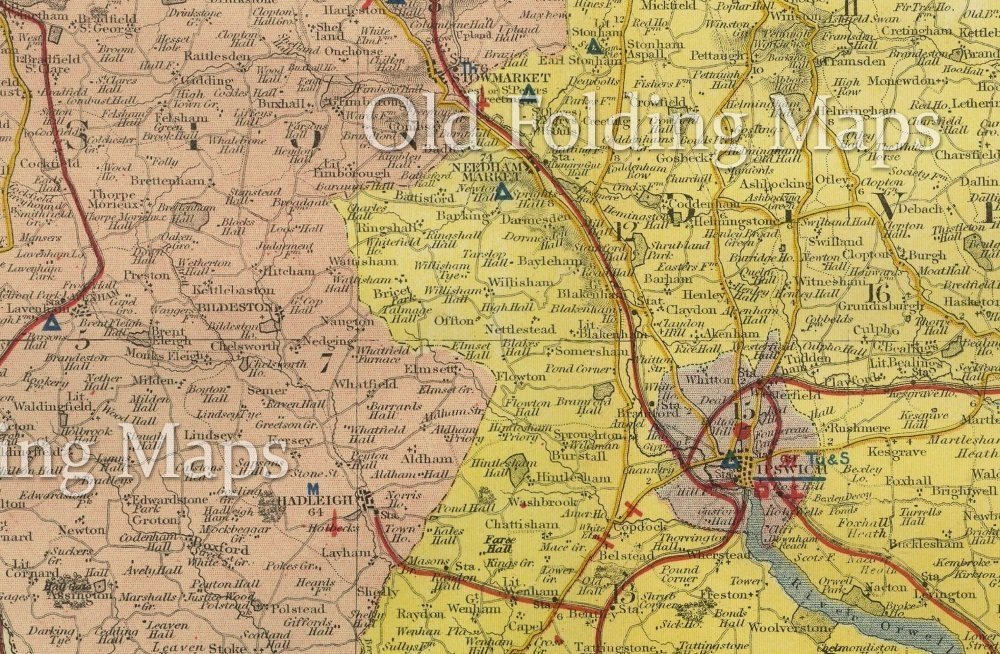 Antique County Map of Suffolk circa 1884